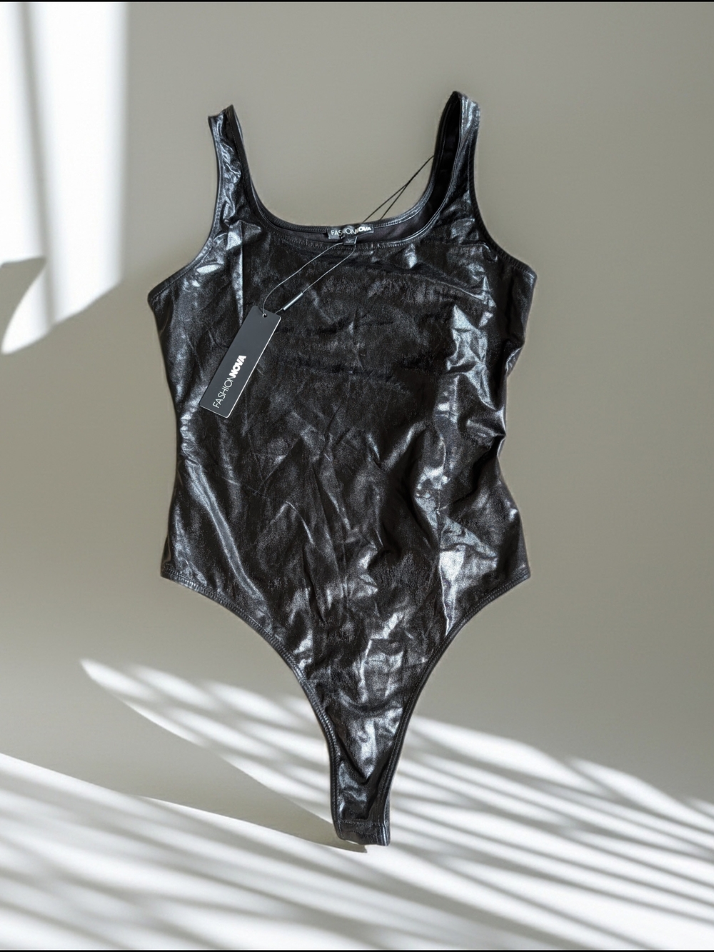 Fashion Nova Metallic Black Bodysuit with Tag